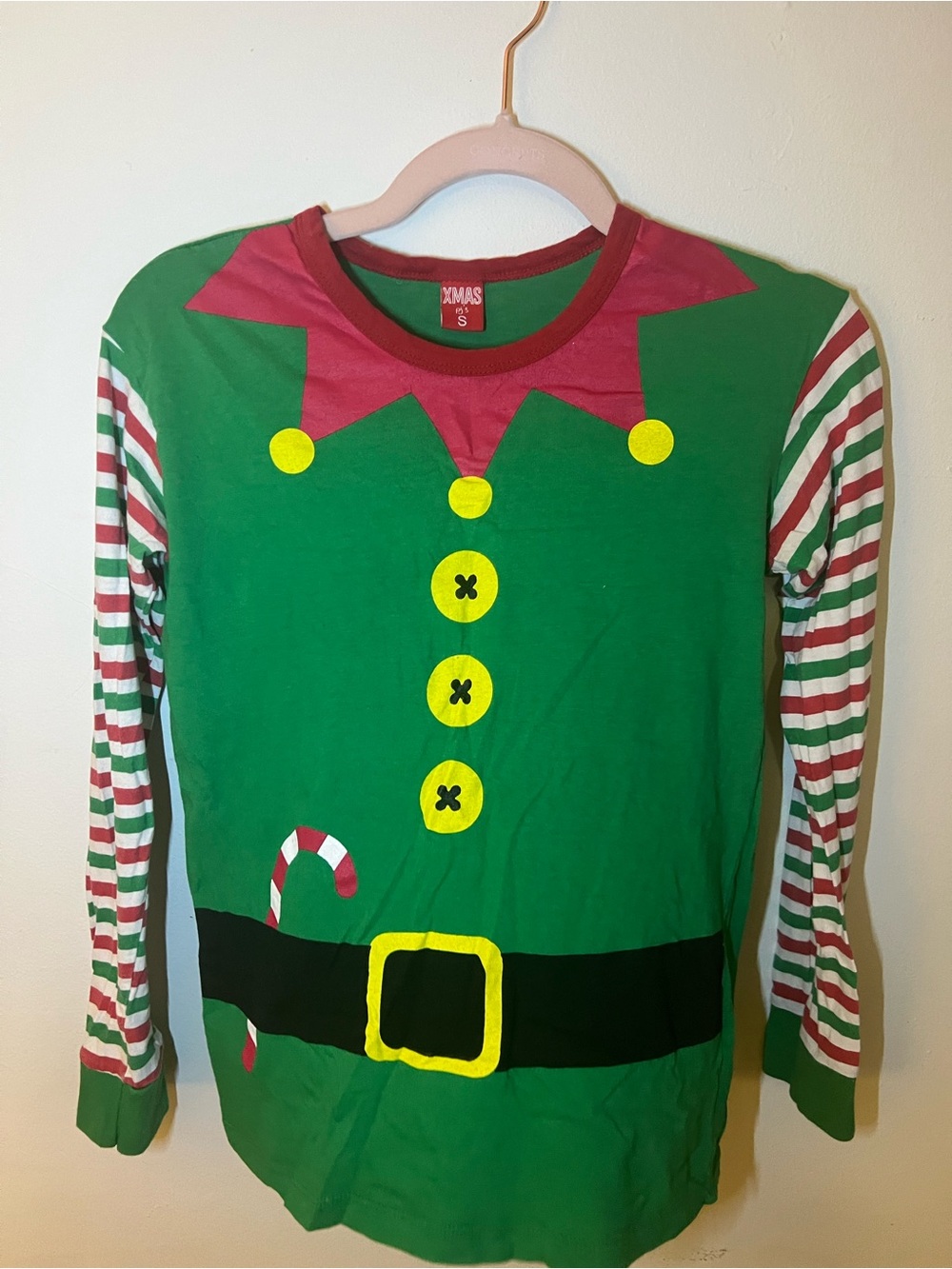 Kids Green Elf Costume Top with Stripe Sleeves - Unbranded